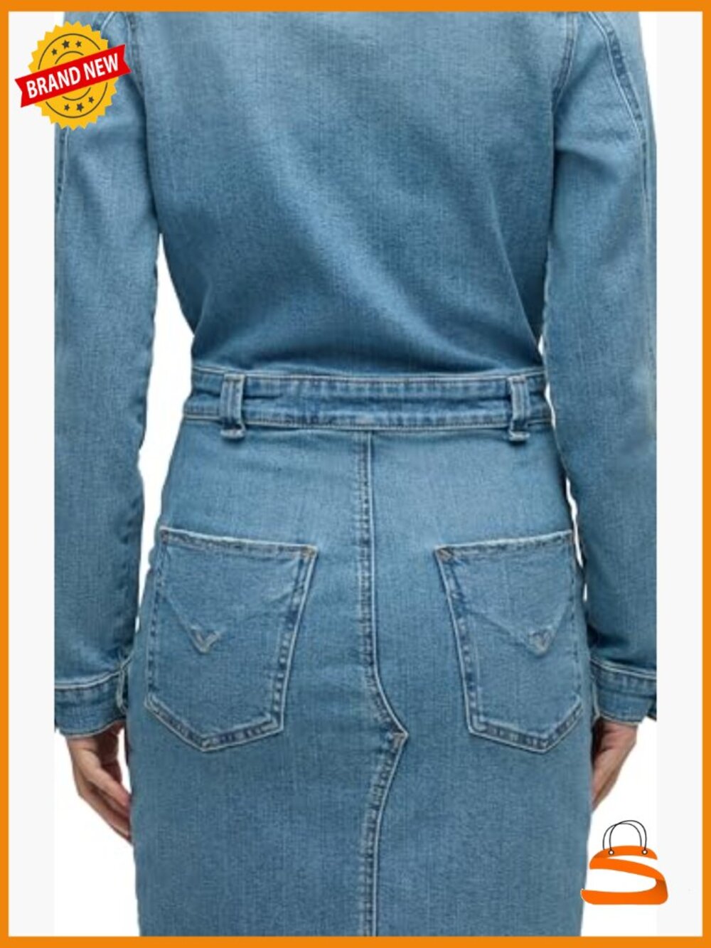 Long Sleeve Denim Dress with Cargo Pockets - Picture 6 of 6
